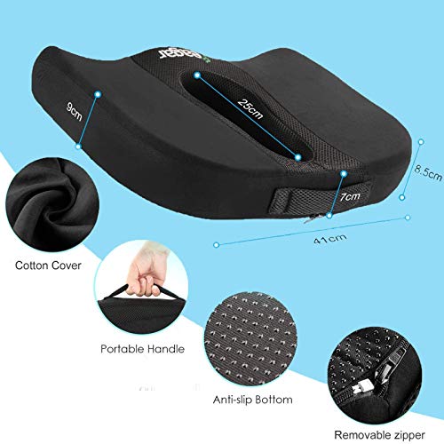 Feagar Cojin Coxis de Espuma Memoria Portátil para Silla de Oficina (Funda de Tela)