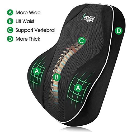 Feagar Cojin Lumbar Coche con Esponja Memoria Respaldo Lumbar de Espalda Alivia la Fatiga por Office Negro