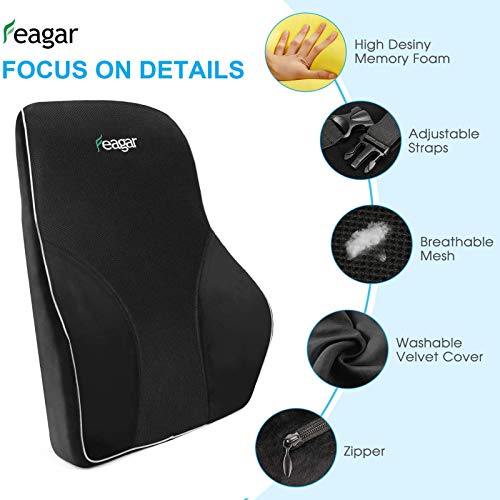 Feagar Respaldo Lumbar Silla Oficina, Cojín Lumbar y Cojín Silla, Cojín Espalda Ergonómico para Soporte Lumbar y una Postura Cómoda en la Vida Cotidiana, Negro, Tamaño Stándar