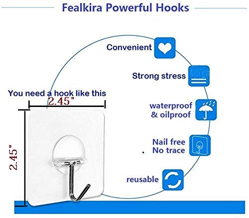 Fealkira 10 Piezas Fuerte Ganchos de Comando Transparente Varita Mágica 6KG(MAX) Ganchos de Pared Adhesivos Gancho de Plástico