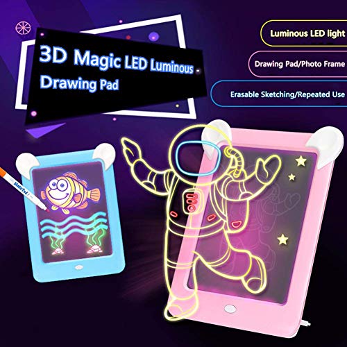 Febelle Tableta de Escritura LCD para niños,Juguete de Tablero Tablero de Escritura de 10 Pulgadas|3D LED Luminoso Magic Drawing Pad Toys, Bloc de Notas de Dibujo borrable (Azul)