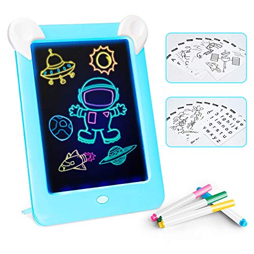 Febelle Tableta de Escritura LCD para niños,Juguete de Tablero Tablero de Escritura de 10 Pulgadas|3D LED Luminoso Magic Drawing Pad Toys, Bloc de Notas de Dibujo borrable (Azul)