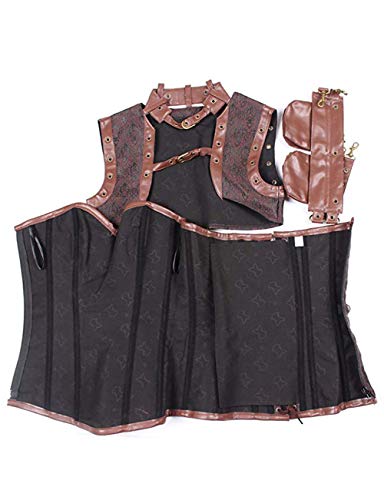 FeelinGirl Estilo de Soldado Vintage Brocado Bustier Corsé para Mujer Marrón L/Talla 36-38