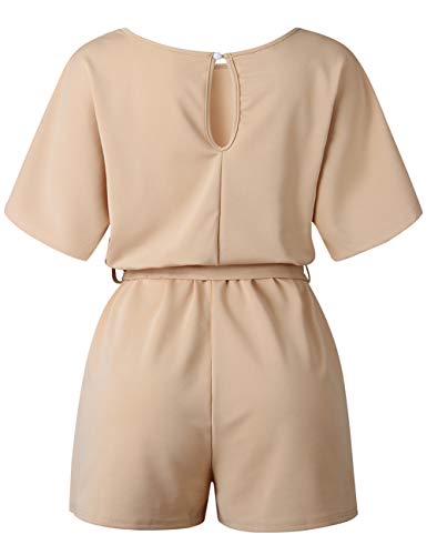 FeelinGirl Mono Corto para Mujer de Talle Alto Escote Traje de Pantalón Suelto con Cinturilla Caqui S