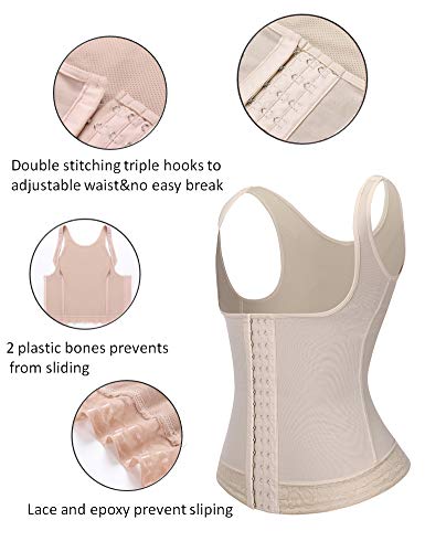 FeelinGirl Mujer Corsé Underbust Entrenador de Cintura Faja Reductora Huesos Plásticos Tirantes AjustablesBeige M/ES 38-40