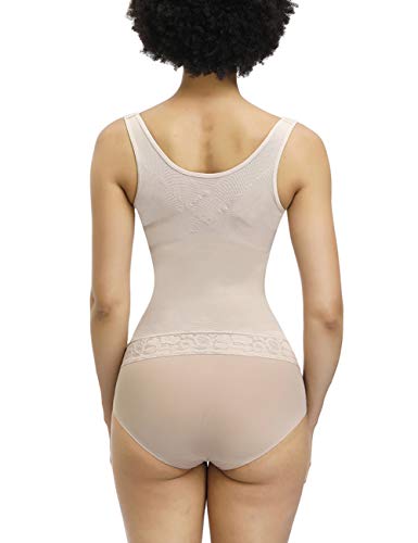 FeelinGirl Mujer Corsé Underbust Entrenador de Cintura Faja Reductora Huesos Plásticos Tirantes AjustablesBeige M/ES 38-40