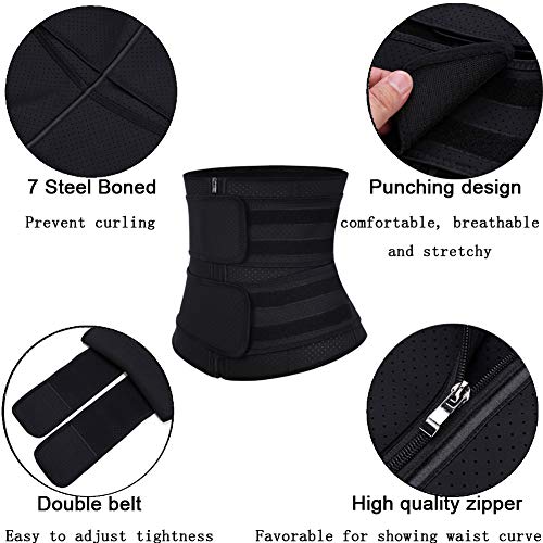 FeelinGirl Mujer Faja Moldeadora y Reductora Corsé Lumbar con Cremallera y Velcro Waist Trainer Negro M/Talla 42