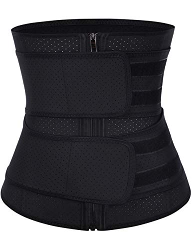 FeelinGirl Mujer Faja Moldeadora y Reductora Corsé Lumbar con Cremallera y Velcro Waist Trainer Negro M/Talla 42