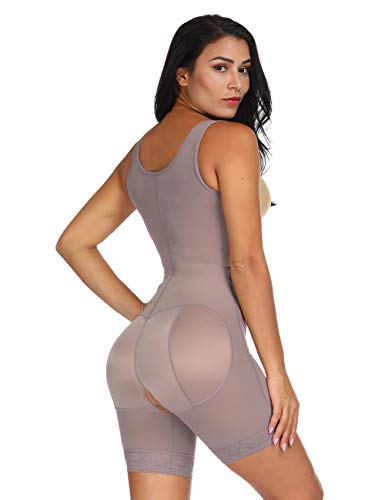 FeelinGirl Mujer Faja Reductora con Cinta Ajustable Corsé Bustier Ajustable Cremallera Shapewear Corset Waist Trainer Marrón M/Talla 36-38