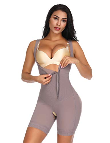 FeelinGirl Mujer Faja Reductora con Cinta Ajustable Corsé Bustier Ajustable Cremallera Shapewear Corset Waist Trainer Marrón M/Talla 36-38