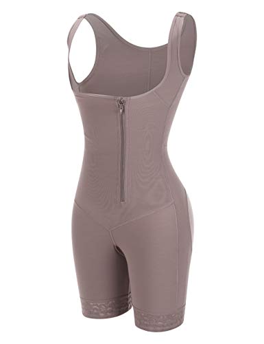 FeelinGirl Mujer Faja Reductora con Cinta Ajustable Corsé Bustier Ajustable Cremallera Shapewear Corset Waist Trainer Marrón M/Talla 36-38