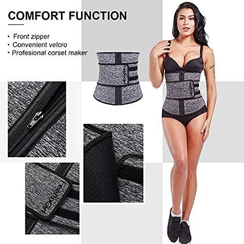 FeelinGirl Mujer Faja Reductora Postparto Neopreno Corsé Lumbar 7 Huesos con Cremallera y Velcro Waist Trainer Gris 3XL/Talla 46