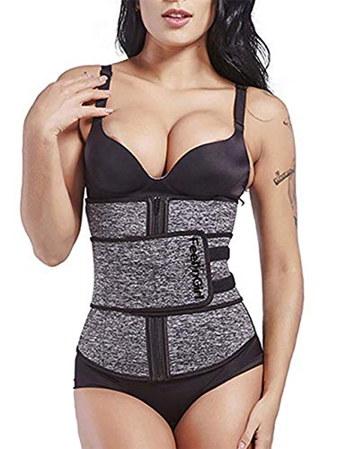 FeelinGirl Mujer Faja Reductora Postparto Neopreno Corsé Lumbar 7 Huesos con Cremallera y Velcro Waist Trainer Gris 3XL/Talla 46