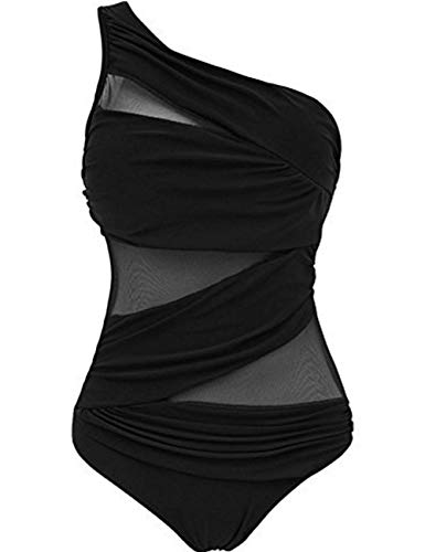 FeelinGirl Mujer Monokini con Uno/Dos Tirantes Traje de Baño de Una Pieza Talla Grande Un Tirante-Negro XXL/Talla 48