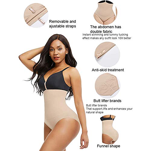 FeelinGirl Mujeres Faja Pantalón Braga Reductora Lumbar sin Costura Corsé Adelgazar Barriga Gluteos Abdominal con Hebilla Beige XS/S: Talla 36-38