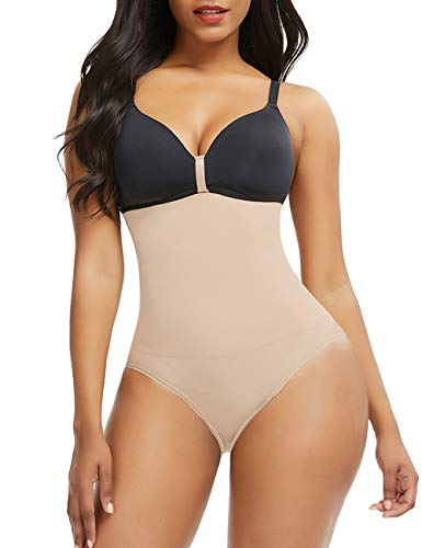 FeelinGirl Mujeres Faja Pantalón Braga Reductora Lumbar sin Costura Corsé Adelgazar Barriga Gluteos Abdominal con Hebilla Beige XS/S: Talla 36-38