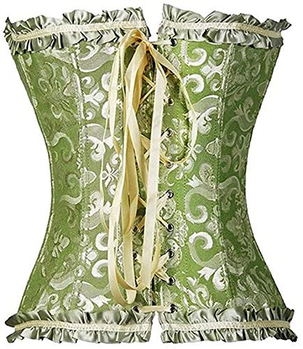 FeelinGirl Vintage Brocado Encaje con Cremallera y Cinta Ajustable Corsé para Mujer Verde Olivo S/ES 32