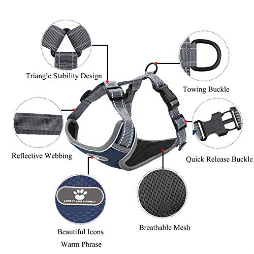 Feimax Arnés para Perro Ajustable Pet Harness Arnes Reflectante de Malla Suave Transpirable Arnés Chaleco para Cachorros Perros Grandes Medianos Pequeños para Correr, Entrenamiento (S, Armada)