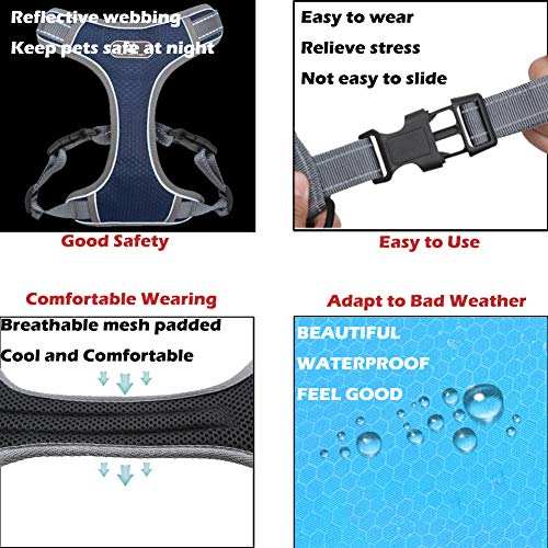 Feimax Arnés para Perro Ajustable Pet Harness Arnes Reflectante de Malla Suave Transpirable Arnés Chaleco para Cachorros Perros Grandes Medianos Pequeños para Correr, Entrenamiento (S, Armada)