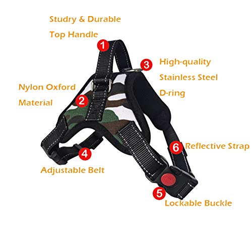 Feimax Arnés para Perro Mediano Grande Antitirones Ajustable Reflectante Arnes Pecho para Perros Pequeño Duradero Chaleco Acolchado Malla Suave Transpirable para Entrenamiento Correr (M, Camuflaje2)