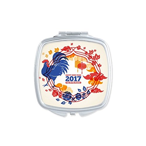 Feliz año nuevo año 2017 de el gallo chino zodíaco signo redondo patrón ilustración cuadrado compacto Maquillaje espejo de bolsillo portátil cute pequeña mano espejos