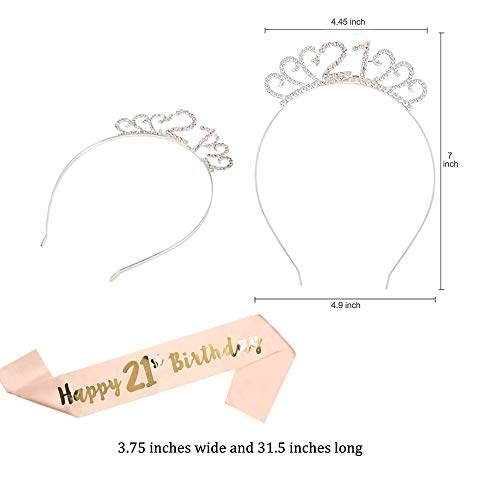 Feliz Cumpleaños 21th, 21th Plata Cristal Tiara Corona de Cumpleaños, Banda de Satén Brillante It’s My 21th Birthday (Es mi Cumpleaños Número 21), Regalo de 21 Cumpleaños