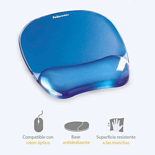 Fellowes Gel Crystals - Alfombrilla de ratón con reposamuñecas ergonómico, Color Azul