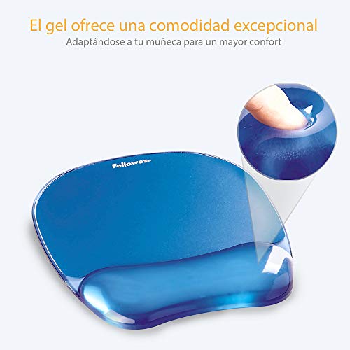 Fellowes Gel Crystals - Alfombrilla de ratón con reposamuñecas ergonómico, Color Azul