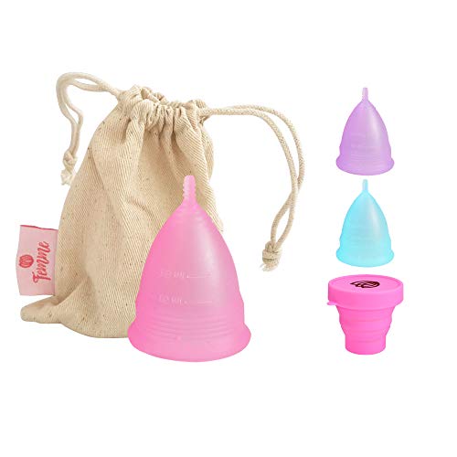 Femme Essentials Copa Menstrual + Bolsa de Algodón | 100% de Silicona Hipoalergénica para Uso Médico | Ecológica, Segura, Cómoda y Higiénica | Tamaño: Grande | Color: Rosa