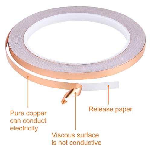 FEPITO lámina de cobre (0.24inch x 66 pies) para Guitarra y blindaje EMI, Slug Repelente, Stained Glass, manualidades, reparaciones eléctricas, de puesta a tierra adhesiva conductora, 2Rolls