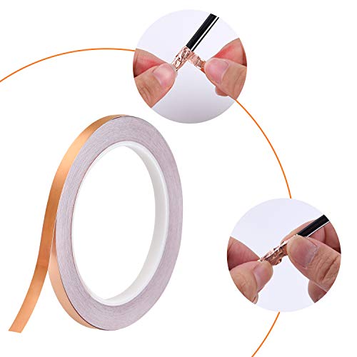 FEPITO lámina de cobre (0.24inch x 66 pies) para Guitarra y blindaje EMI, Slug Repelente, Stained Glass, manualidades, reparaciones eléctricas, de puesta a tierra adhesiva conductora, 2Rolls