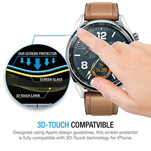 Ferilinso Protector de Pantalla para Huawei Watch GT, [4 Pack] [Vidrio NO Templado] Protector de Pantalla de Repuesto de Alta sensibilidad Full Coverage 3D Pet Película