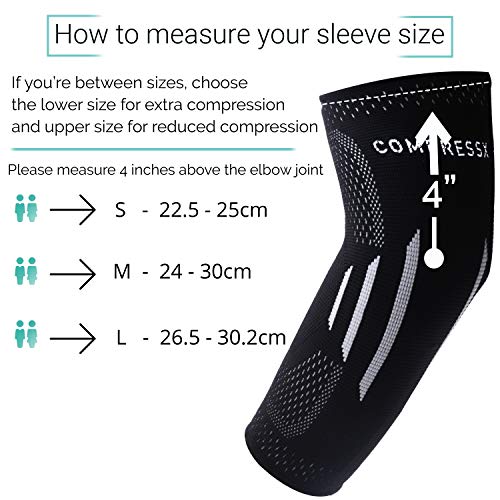 Férula Compresión Codera para Alivio del Dolor Tendinitis, Artritis, Vendaje de Soporte Deportivo Lesiones Codo Golfista Tenista Estabilizador Brazo Completo - Manga Compresión (Small - 1 Pedazo)