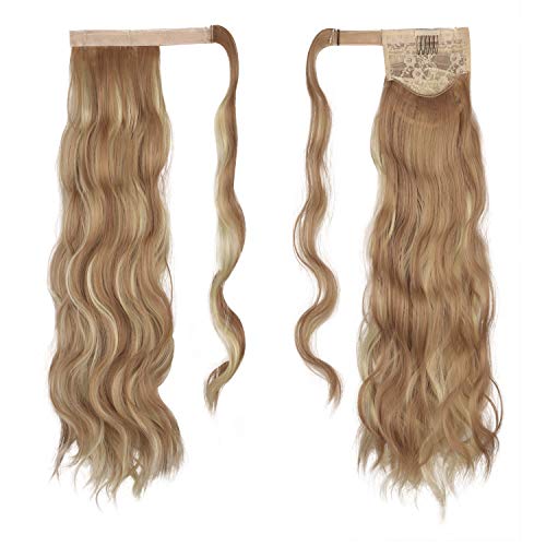 FESHFEN Coleta Postiza Rizada Pelo Natural, 60 cm Largo Ondulado Wavy Ponytail Extension Cola de Caballo Extensiones Clip Postizos de Pelo Rizado para Mujeres Chica