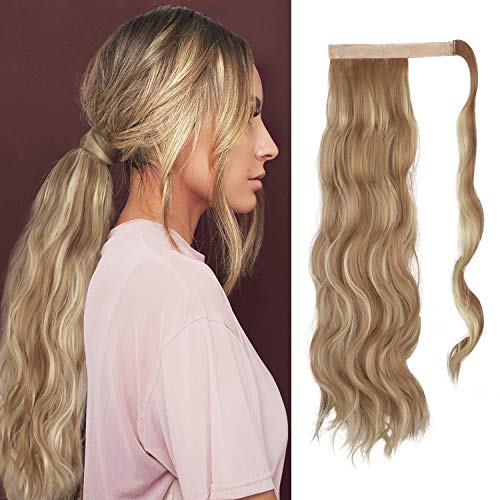 FESHFEN Coleta Postiza Rizada Pelo Natural, 60 cm Largo Ondulado Wavy Ponytail Extension Cola de Caballo Extensiones Clip Postizos de Pelo Rizado para Mujeres Chica