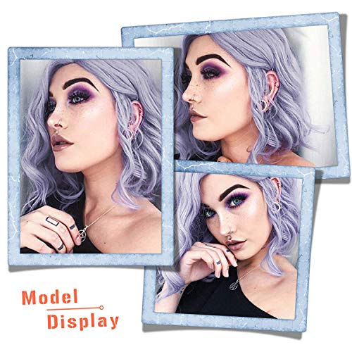 FESHFEN Pelucas Bob Cortas Pelo Natural Onduladas Púrpura Claro, 36 cm Short Bob Wig Cosplay Parte Halloween Pelucas Mujer Niña Peluca Sintética Curly Wavy Wigs