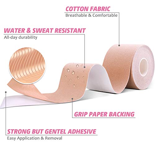Fesoar Boob Tape, Sujetador Adhesivo para Copa A-E, Cinta para el Cuerpo Invisible Push Up sin Tirantes Cómoda Cinta de Levantamiento de Senos