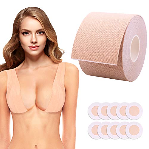 Fesoar Boob Tape, Sujetador Adhesivo para Copa A-E, Cinta para el Cuerpo Invisible Push Up sin Tirantes Cómoda Cinta de Levantamiento de Senos