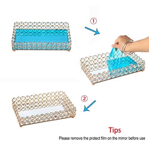 Feyarl - Bandeja rectangular de cristal con espejo para perfumes, bandeja de cosméticos, bandeja para joyas, bandeja decorativa para decoración del hogar, 30 x 20 cm (dorado)