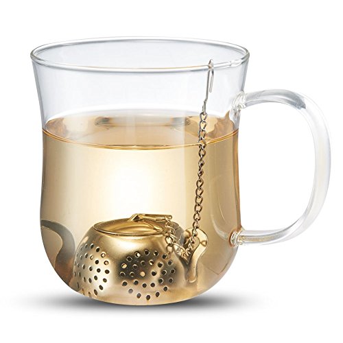 Filtro infusor del colador del té de la hoja floja del acero inoxidable del infusor del té con las cadenas y las bandejas antigoteo Filtro del colador Infuser para las tazas de té, tazas (4)