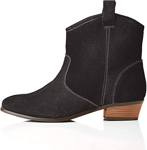 find. Pull On Leather Casual Western Botas Chelsea, Negro Black, 38 EU