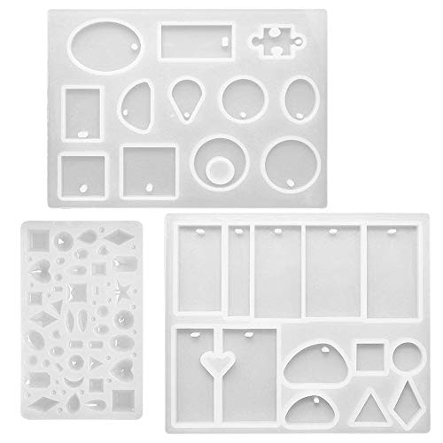 FineGood - Moldes de resina de silicona para manualidades, 3 unidades, con agujero para colgar