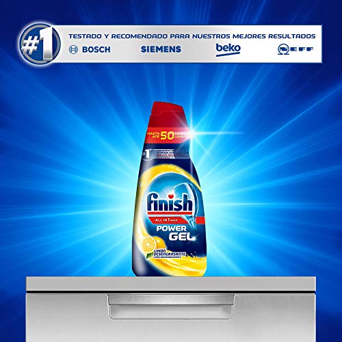 Finish All in 1 Max Power Gel Limón Desengrasante Detergente Gel para el Lavavajillas, 2 unidades - 100 lavados