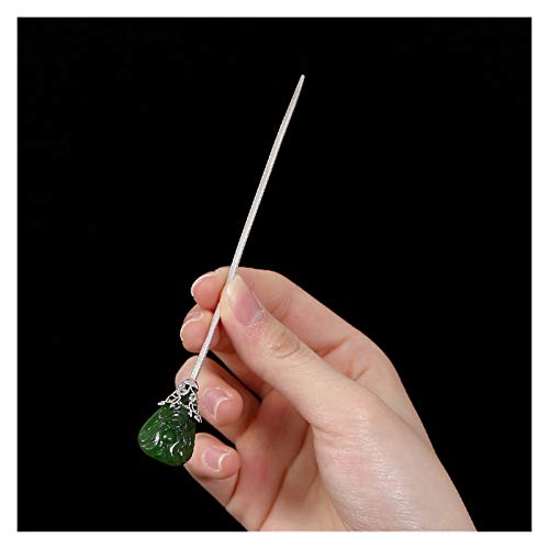 Fioerwe Horquilla China Pelo de la Vendimia Sticks Natural de la joyería de Jade de Hetian del Pelo de Las Horquillas de Plata esterlina for Las Mujeres Accesorios for el Cabello (Gem Color : Green)