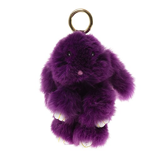 FIRENZE ARTEGIANI.Llavero Monedero Mujer Piel auténtica.Llavero Mujer complemento Pelo natutal Rex.Forma Conejo/Rabbit. Made IN Italy. Vera Pelle Italiana. 12x15x8 cm. Color: Morado