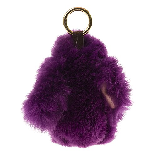 FIRENZE ARTEGIANI.Llavero Monedero Mujer Piel auténtica.Llavero Mujer complemento Pelo natutal Rex.Forma Conejo/Rabbit. Made IN Italy. Vera Pelle Italiana. 12x15x8 cm. Color: Morado