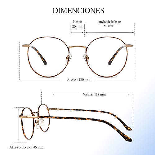 Firmoo Gafas Luz Azul para Mujer Hombre, Gafas Filtro Antifatiga Anti-luz Azul y contra UV400 Ordenador Gaming PC de Gafas Montura de Metal Moda, Y1230 Oro Tortuga
