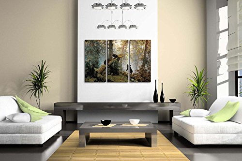 First Wall Art - Oso Jugar en el Bosque Cuadros en Lienzo Animales Decoracion de Pared 3 Piezas Modernos Mural Fotos para Salon,Dormitorio,Baño,Comedor