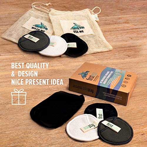 Firsteco® PREMIUM SET: 15 discos desmaquillantes reutilizables + guante + 2 bolsas de lavado + EBOOK Almohadillas bambú algodones desmaquillantes reutilizables toallitas lavables sin plastic ecologico