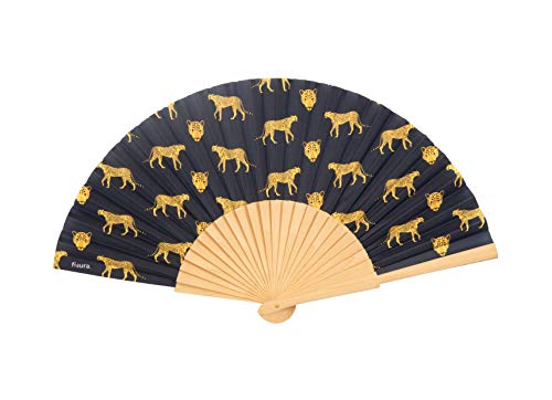 FISURA Abanico de Tela y Madera con Diseño Original. Accesorio de Verano para Mujer/Hombre. Para Bodas y Eventos o como Detalle Para Invitados.